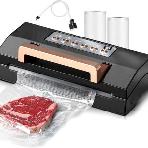 5.0 Precision Food Vacuum Sealer Machine, Commercial Full Automatic Vacuum Sealer Machine, Deluxe Powerful Vacuum Sealing System, Double Heat Seal, Built-in Cutter&Storage, 2 Bag Rolls&Hose,Sous Vide