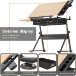 justable Height Drafting Table with Wood Top, Art Craft Desk with Slide-Out Drawers, Storage, for Drawing, Writing, Painting, and Creative Tasks, Ideal for Home Office, Natural