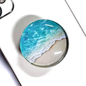 Clear Crystal Glitter Collapsible Expanding Moblile Cell Phone Grip Stand Holder for Smartphones and Tablets Phone Accessory (Blue Ocean Beach)