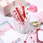 Sabary 18 Pcs Stationery Set, 12 Aesthetic Pens & 6 Sticky Notes, Christmas Gifts for Baby Shower Party, Cute Office School Supplies, Gifts for Women Students Nurses Teachers(Strawberry)
