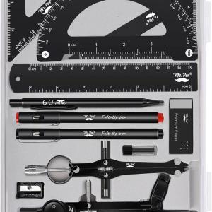 Mr. Pen- Professional Geometry Set, 15pcs, Black Geometry Kit for Artists and Students, Geometry Set, Metal Rulers and Compasses, Drawing Tools, Drafting Supplies, Drafting Set, Drafting Tools and Kit