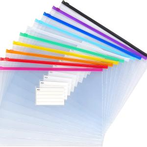 Tamaki 10 Pack Plastic Envelope Poly Zip Envelop Plastic Envelopes Files Zipper Folders, A4 Size, Letter Size, for School Office Supplies, 10 Color (13x9.25)