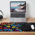 Colorful Line Desk P, Abstract Art Mouse P Mat XXL, Black Large Office Desk Keyboard P, with Non Slip Rubber Base and Stitched Edges Mouse P, Game Player's Desktop Decor 31.5"X15.7"