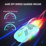 Honeycomb Wired Gaming Mouse,7 Programmable Buttons and RGB Backlight,6400 justable DPI and Ergonomic,Ultraweave Cable Lightweight Ultralight Computer Mice for PC Gamers,Windows,Xbox,PS4(Green)