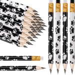 Whaline 48Pcs Dog Paw Short Pencils with Erasers White Black Paw Print Writing Pencil Cute Wood Pencils for Classroom Prize Student Rewards Baby Shower Party Supplies Stationery Gift Set