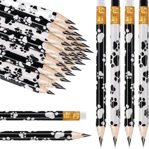 Whaline 48Pcs Dog Paw Short Pencils with Erasers White Black Paw Print Writing Pencil Cute Wood Pencils for Classroom Prize Student Rewards Baby Shower Party Supplies Stationery Gift Set