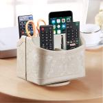 PUSU Leather 360°Rotatable Remote Control Holder,Nightstand TV Remote Cdy,Office Supplies Desktop Organizer,Spinning Storage Box for Pen,Mail,Phone,DVD, Blu-Ray, Media Player, Heater Controllers