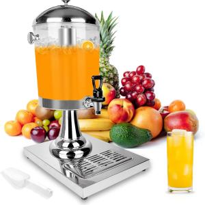 Drink Dispensers for Parties, Cold Beverage Dispenser with Centre Ice Core and Drip Trays, 2.2 Gallon/8L Stainless Steel Drink Dispensers with Stand and Spigot Buffet Cold Drinks and Beer