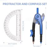 YOOUSOO Compass and Protractor Set, Student Geometry Math Set, Drawing Compass and 6 Inch Clear Swing Arm Protractors 180 Degree Math Protractor, Back to School Supplies