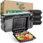 To Go Containers Mineral Filled PP Plastic - 8 Inch 34oz 55 Pack | Shrink Wrap BPA Free Takeout Boxes | Freezer & Microwave Safe for Food Delivery | Sal Breakfast Black Disposable Container