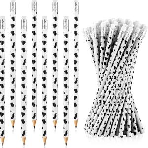 Leinuosen 48 Pcs Cow Print Pencils Cow Party Supplies Christian Charity Donation Supplies Decorative Kawaii Wood Pencils with Eraser Gift for Students Classroom School Christmas Stocking Stuffers