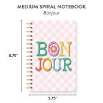 Studio Oh! Medium Spiral Notebook 5.75" x 8.75", Back to School Supplies & Cute College Essentials, Aesthetic Notebook for School, 160 Page Lined Paper, 100 GSM Paper Weight, Lay Flat Binding, Bonjour
