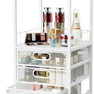 HapiRm Makeup Organizer Storage Cart - Floor Skincare Make Up Storage with 4 Drawers, Rolling Makeup Cart Vanity Organizer Cosmetics Display Cases Holder for Skin Care Perfume Nail Polish