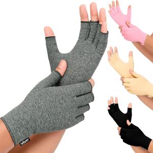 Vive Arthritis Gloves - Men, Women Rheumatoid Compression Hand Glove for Osteoarthritis- Arthritic Joint Pain Relief - Carpal Tunnel Wrist Support - Open Finger, Fingerless Thumb for Computer Typing