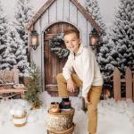 Kate Christmas Backdrop for Photography Winter Snow Fence Backdrops White Wood House Photo Fabric Studio Props 8x8ft