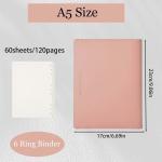 A5 PU Leather Binder Cover, 6 Ring Loose Leaf Notebook with 60 Sheets Blank Dowling Paper, Refillable Round Ring A5 Binder for School Supplies, Meeting Records, Budget Notebook Folder(Pink)