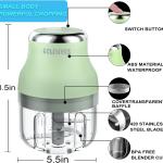 Vegetable Chopper, Electric Garlic Chopper, 250ML USB Rechargeable Mini Blender, Powerful Small Food Processor, Blender to Vegetable, Wireless Food Cutter for Ginger, Chili, Fruit, Meat, etc（Green）
