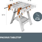 Worx Pegasus 2-in-1 Folding Work Table & Sawhorse, Easy Setup Portable Workbench, 31" W x 25" D x 32" H Lightweight Worktable with Heavy-Duty Lo Capacity, WX051 - Includes 2 Clamps & 4 Clamp Dogs