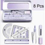 8 Pcs Purple Geometry Set Cute Compass Set with Maths Protractor Rulers, Math Set for Drawing Measuring Tools, Kawaii Ruler Kit for Class Women Girls School Supplies (Purple)