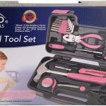 Apollo Tools Original 39 Piece General Household Tool Set in Toolbox Storage Case with Essential Hand Tools for Everyday Home Repairs, DIY and Crafts - Pink Ribbon - Pink - DT9706P