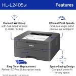 Brother HL-L2405W Wireless Compact Monochrome Laser Printer with Mobile Printing, Black & White Output | Includes Refresh Subscription Trial(1), Works with Alexa