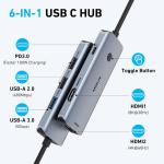 Docking Station USB C to Dual HDMI apter, MOKiN USB C Hub Du al HD MI Monitors for Windows,US B C apter with Dual HDMI,3 USB Port,PD Compatible for Dell XPS 13/15, Lenovo Yoga,etc