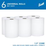 Scott Professional Universal 100% Recycled Fiber Hard Roll Paper Towels, Bulk (56158), Hardwound 1.5' Core, Absorbency Pockets, Compressed, White (6 Rolls at 800' Each, 4,800'/Case)