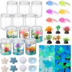 12 Set Fishbowl Craft Kit with Plastic Fish Bowl Floating Fake Goldfish Aquarium Plant Glow in The Dark Rock Seashell Mini Fish Tank Decoration Accessories for Party Supplies School Classroom