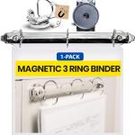 Magnetic 3 Ring Binder Locking Mechanism for Hanging 8.5 x 11 Inch Sheets of Paper – 3 Rings – 1 Inch D Shaped Rings – 5S Visual Aid