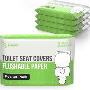 Toilet Seat Cover Paper Flushable (50 Pack) - XL for ults and Kids Potty Training, 100% Biodegrable Travel Supplies Essentials for Public Restrooms, Airplane, Camping, Festivals