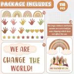 One World Together Classroom Decorations Boho Positive Rainbow Cutouts Motivational Bulletin Board Set Inspirational Classroom Wall Chalkboard Door Decor for Back to School Teacher Supplies