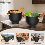 Colander for Kitchen, 6 QT Metal Colander with Wood Handle, Essentials Kitchen Ggets Strainers and Colanders Food Strainer Basket for Draining Pasta Strainer, Vegetable & Fruit, Black