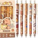 6 Pcs Cartoon Retractable Pens Gel Ink Pens Cute Capybara Pen 0.5mm Black Ink Writing Pen Office School Supplies for Women Girls (Capybara)