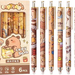 6 Pcs Cartoon Retractable Pens Gel Ink Pens Cute Capybara Pen 0.5mm Black Ink Writing Pen Office School Supplies for Women Girls (Capybara)