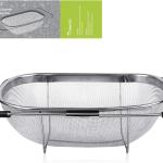 Tiawudi 6-Quart Large Over The Sink Colander, Heavy Duty 40% Thicker 18/8 Stainless Steel Fine Mesh Strainer Basket with Expandable Rubber Grip Handles - Strain, Drain, Rinse Fruits, Vegetables