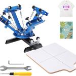 VEVOR Screen Printing Machine, 4 Color 1 Station 360° Rotable Silk Screen Printing Press, 21.2x17.7in / 54x45cm Screen Printer Press, Double-Layer Positioning Pallet for T-Shirt DIY Printing