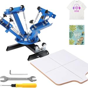 VEVOR Screen Printing Machine, 4 Color 1 Station 360° Rotable Silk Screen Printing Press, 21.2x17.7in / 54x45cm Screen Printer Press, Double-Layer Positioning Pallet for T-Shirt DIY Printing