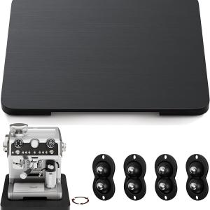 GuanQiao 360° Rotation Appliance Slider for Coffee Maker & Heavy Kitchen Appliance, Bamboo Rolling Tray for Kitchen Counter, Sliding Tray with Premium Wheels (Black, 15.7"×13")