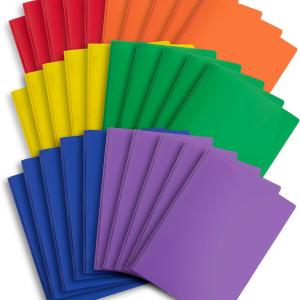 Blue Summit Supplies 30 Plastic Two Pocket Folders with Prongs, Assorted Color, Durable Poly 2 Pocket Folders with Clasps, Letter Size, Bulk 30 Pack