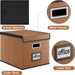 Huolewa Faux Leather File Organizer Box with Lid, Collapsible Hanging File Folder Box Organizer with Plastic Slides, Decorative Home/Office Filing System Boxes for File and Folder Storage