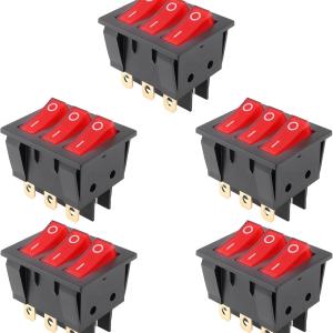 Create idea 5 PCs 9-Pin 2 Position KCD3 Red Light Rocker Switch 34x40mm for Household Appliance Switches 16A 250V/125V