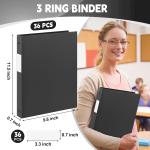 Henoyso 36 Pcs 3 Ring Binder 1/2'' Round Fits Letter Size 8. 5'' x 11'' Paper Plastic Flexible Binder Holds 100 Sheets with 1 Pockets Versatile Organizer for Office Home School (Black)
