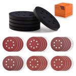 5 Pcs 5 inch 8 Holes Hook and Loop Backing Sponge P Soft Density Interface Ps Buffer Backing Cushion with 30 Pcs 5 inch Sanding Discs Include 100/150/180/240/320/400 Grit
