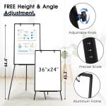 Magnetic Whiteboard Easel, 36"x24" Height justable Dry Erase Board with Stand, Large Aluminium Frame White Board for Teaching, Flipchart Standing Writing Board for Office，Home (Black)