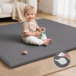Baby Play Mat for Floor,50x50 Playpen Mat,Non-Slip Leather&Thick Foam Floor Cushion,Removable Waterproof Cover,Easy Care for Baby Crawling,Toddler,Kids,Tummy Time（Grey)