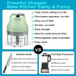 Vegetable Chopper, Electric Garlic Chopper, 250ML USB Rechargeable Mini Blender, Powerful Small Food Processor, Blender to Vegetable, Wireless Food Cutter for Ginger, Chili, Fruit, Meat, etc（Green）