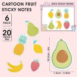 Cobee Cute Fruit Sticky Notes, 6 Pack Large Fruit Cartoon Sticky Notes Fruit Shape Markers Flags Cartoon Large Self-Stick Memo Ps Students Home Office Roommates Gifts Tab Supplies