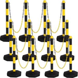 12 Pack Traffic Delineator Post Cones Include Fillable Base Expandable Traffic Safety Barrier 5 Feet Plastic Chain, Industrial Safety Cones Construction Cones for Parking Lot (Yellow and Black)