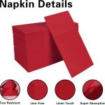 Red Napkins Hand Towels Disposable, Linen-Feel Dinner Napkins with Prefolded Built-in Flatware Pocket, Guest Paper Hand Towels For Wedding, Dinner Or Party (16x16in, 50Pack）
