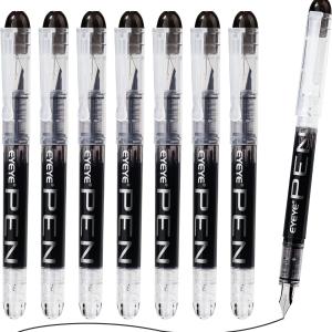 EYEYE Disposable Fountain Pens Fine Point, 8 Pack Black Pens for Writing, Stainless Steel Nib, Smooth Writing for Journaling, Drafting, Sketching, Doodling & Office Supplies